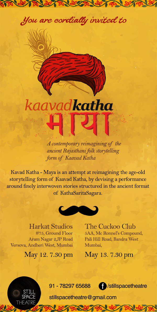 Today we are at Harkat Studios and tomorrow at The Cuckoo Club.
#kaavad #storytelling #Mumbai