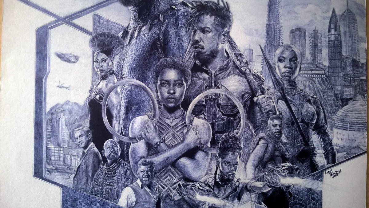 tamster_c's tweet photo. Finally done with my pen drawing of Black Panther. This is the most challenging piece I've ever done and I learned a lot from it 😄

Size: 20x20 inches.
Duration: 137 hours.

#WeAreNigerianCreatives #DrawingWhileBlack #BlackPanther https://t.co/sVMAtMYLQy
