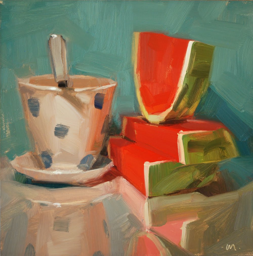 Cups and fruits🍉🍊🍓🍈🍎
American oil painter Carol Marine