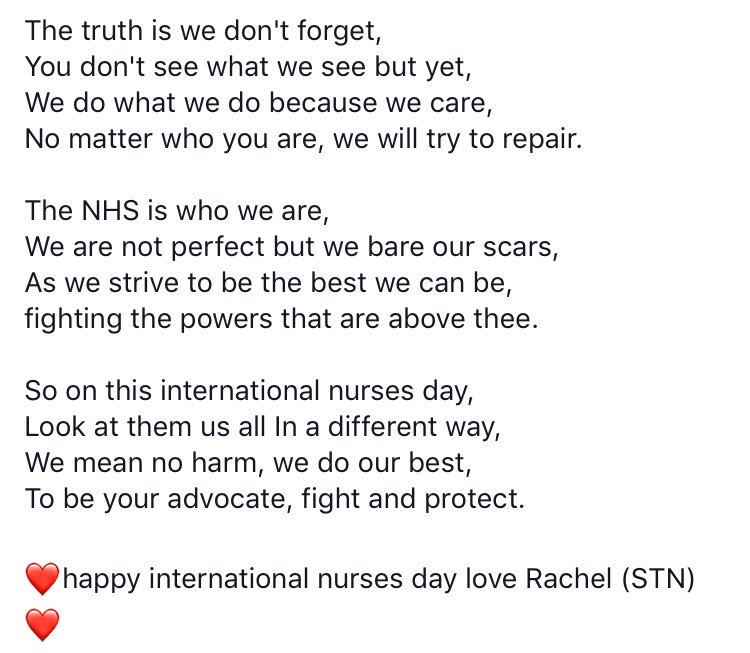 RNCParsons's tweet photo. A poem I wrote last year for international nurses day! #InternationalNursesDay #proudtocare #NHS #mollycase #inspired @mollycasespeaks you inspire me! https://t.co/W40bCH4fZZ