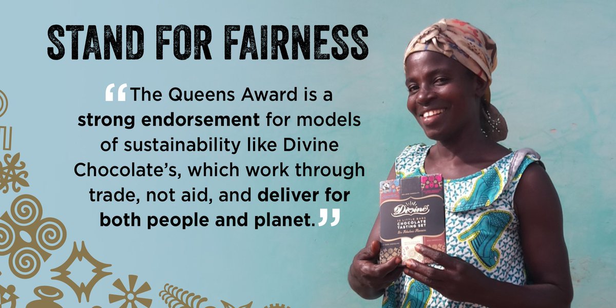 divinechocolate's tweet photo. Today is #WorldFairTradeDay which means it's the day to celebrate and buy Fairtrade. As one of the recipients of the Queen's Award For Enterprise we know what it means to do business differently! @Liberation_Nuts @Cafedirect #standforfairness #fairtrade https://t.co/Q8bD0Mx9NA