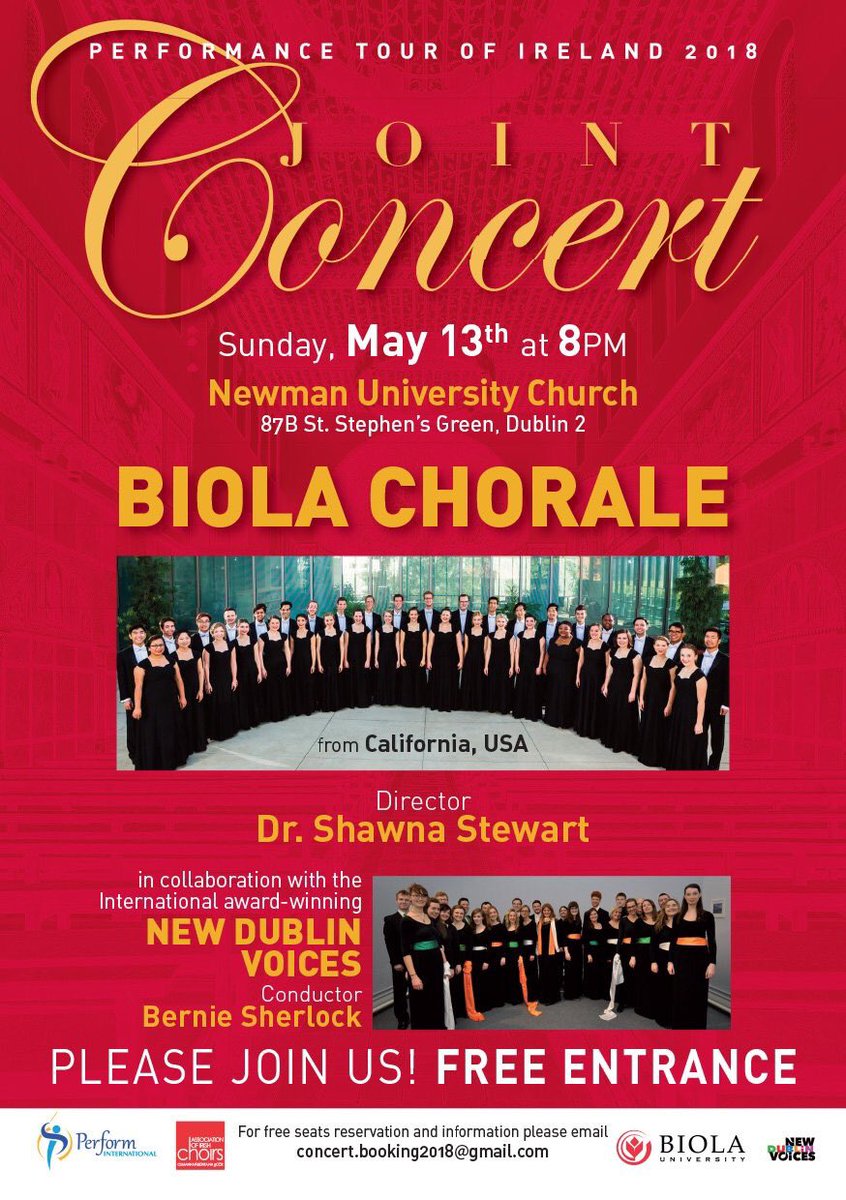 Tomorrow is the day ! 13 May 20:00 free wonderful choral Concert at Newman University Church Dublin @newdublinvoices @VisitDublin @lizlyricfm