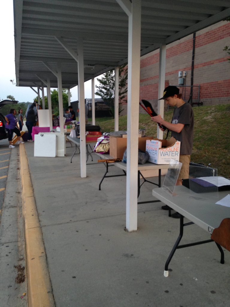 Setting up for our flea market. Come and check us out. 7-1pm Ridge View High School.