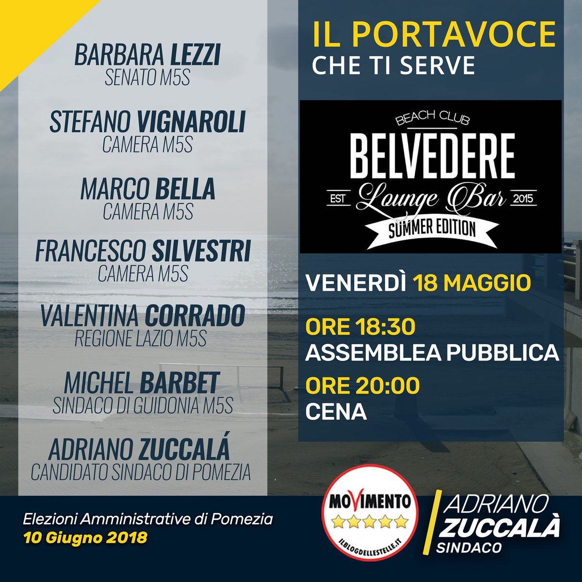 Il Portavoce che ti serve presso Belvedere a Torvajanica
Venerdì #18Maggio  Assemblea Pubblica h 18,30 con il nostro candidato sindaco Adriano Zuccalà. Segue cena di autofinanziamento per contribuire alle spese per la nostra campagna elettorale  facebook.com/events/1686052…