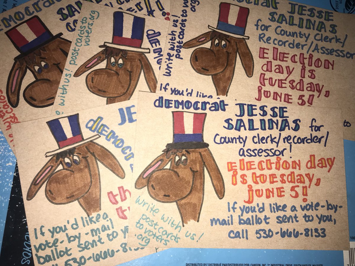 Equivo_Kate's tweet photo. Sending some very democratic donkeys to California. #yolostrong #PostcardstoVoters https://t.co/7Cp0zj7buj
