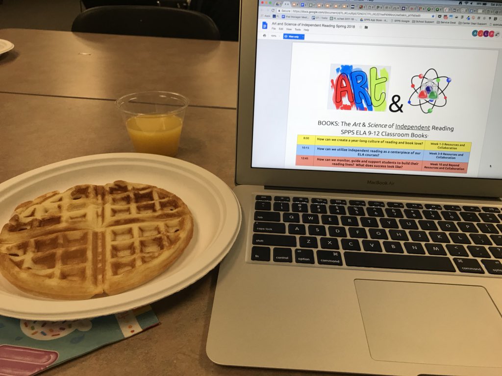 TurnbullChris's tweet image. #SaturdayPD on independent reading &amp;amp; classroom libraries with secondary literacy teachers kicking off with awesome breakfast @SPPS_Richardson @sppsbell @SPPSBraithwaite @SPPSliteracy @sppsthecenter #weekendPD #engchat #mnlead