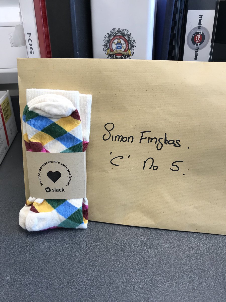 SimonFinglas's tweet image. My payoff for the @DubFireBrigade  copyright infringement arrived today @ger_ryan 😂 @SlackHQ #slack #freesocks