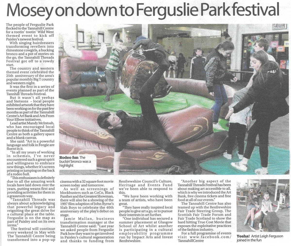 TannahillCentre's tweet photo. Did you spot the article on the #TannahillThreads Festival in yesterday's @PDEofficial? That picture is like a piece of renaissance art! https://t.co/qSLRyhZjnN