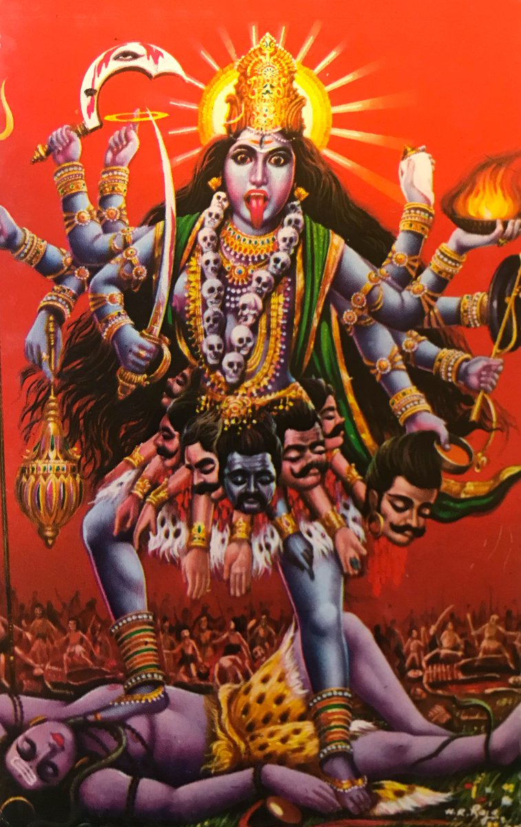 インド神話の天竺奇譚 ではここでみんな大好きカーリー女神様に登場していただきましょう 血の滴る生首を持つ戦の女神 夫のシヴァ神を踏むまで殺戮のダンスをやめない とにかく強い どうぞお納めください