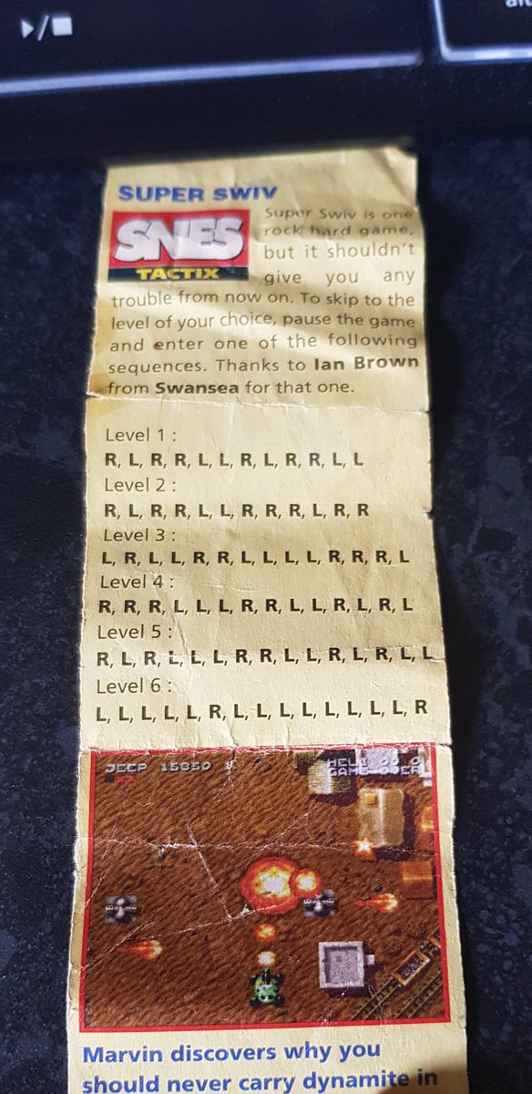 JoeHudsonSD's tweet photo. Woah this is a blast from the past, packing the flat up and found this cutting from Snes Tactix! #Superswiv #Cheats Great game! Great Music! https://t.co/D1JDpnWgCO