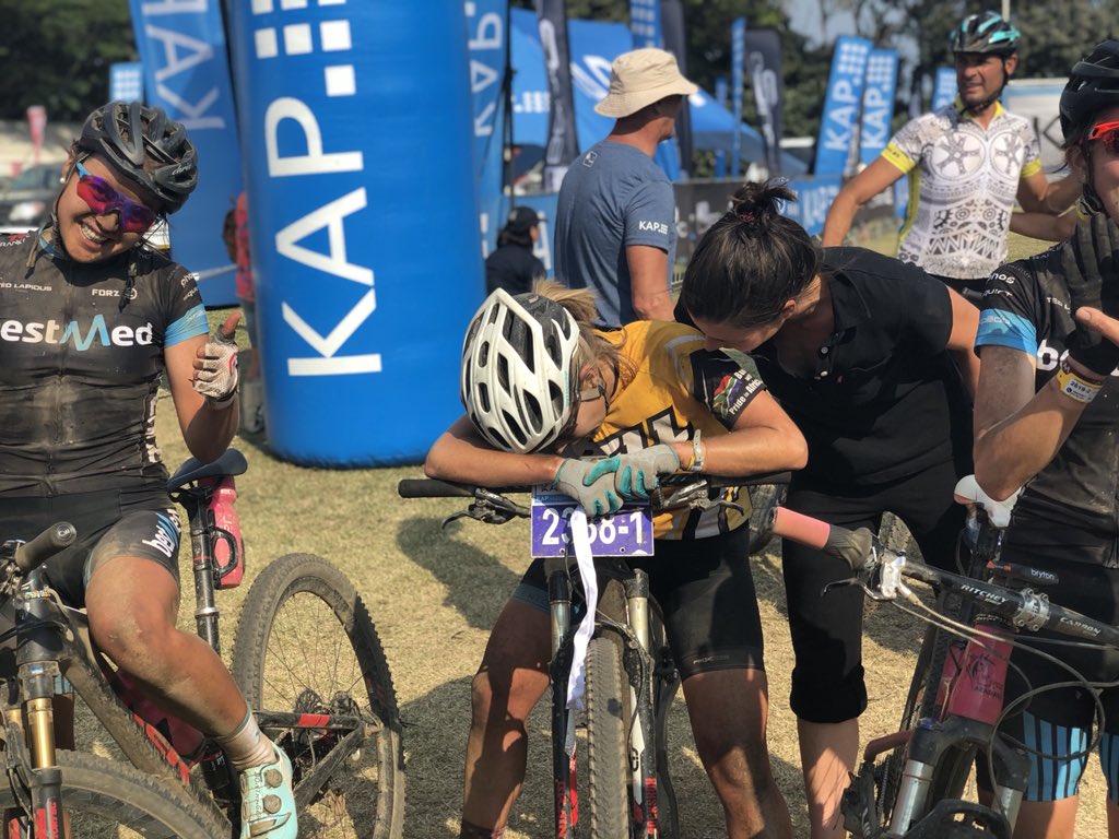 2nd and 3rd ladies come in together at the finish of stage 3. #Sani2cRace