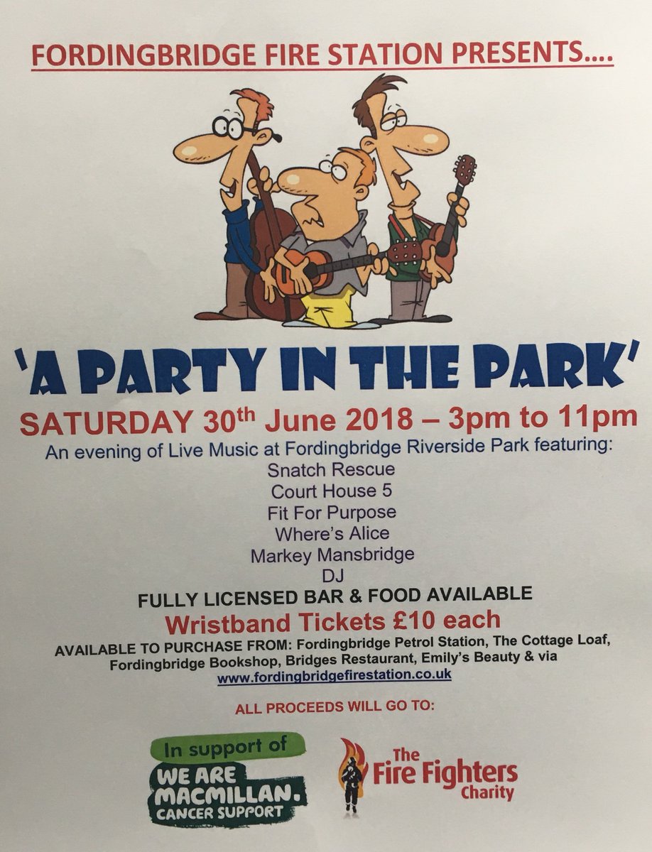 Can you possibly help us spread the word about our charity  ‘Live Music’ event on Saturday 30th June at #Fordingbridge please <a href="/ForestJournalUK/">The Forest Journal</a> <a href="/SpireFM/">102 Spire FM</a> <a href="/wave105radio/">Greatest Shits Radio</a> <a href="/BBCRadioSolent/">BBC Radio Solent</a>? All proceeds will go to <a href="/firefighters999/">Fire Fighters Charity</a> &amp; <a href="/macmillancancer/">Macmillan Cancer Support</a> 👍