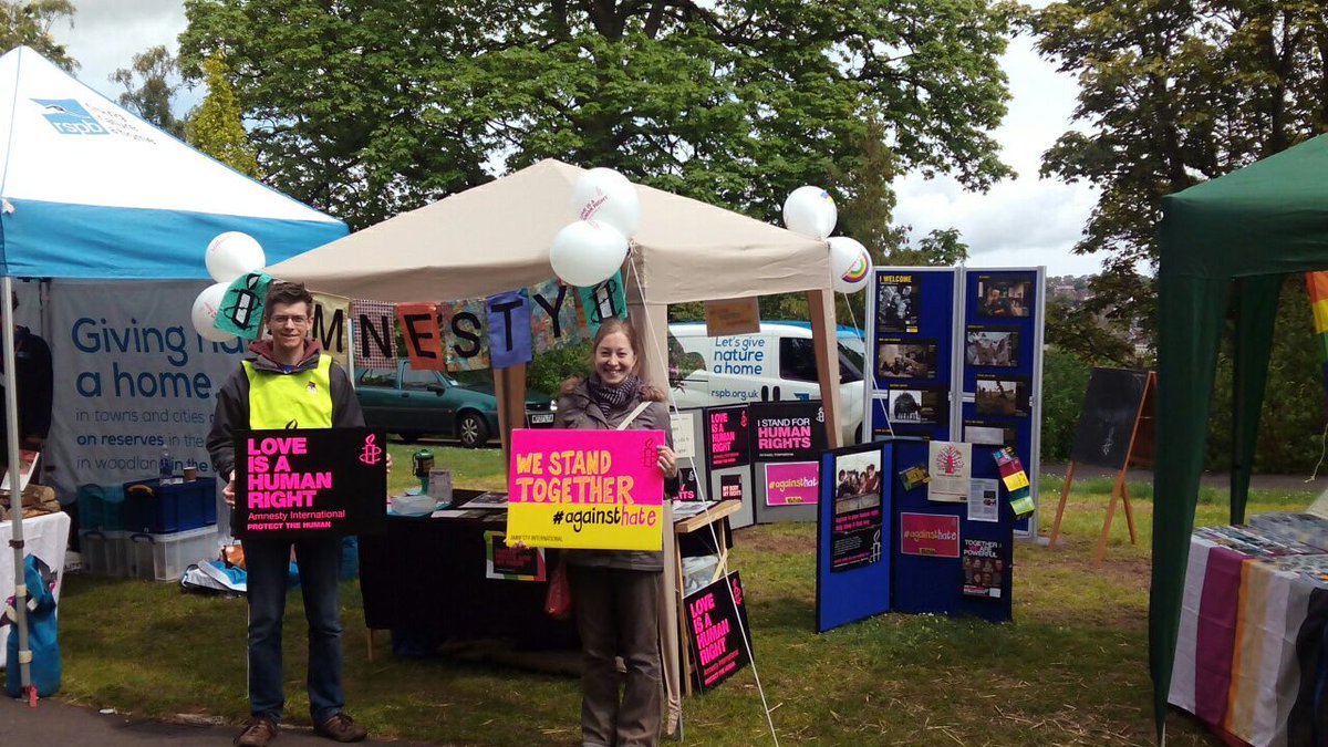 Lovely day for @ExeterPride - Come check out our stall in Northernhay Gardens! 
@AmnestyUK_LGBTI #LoveIsAHumanRight