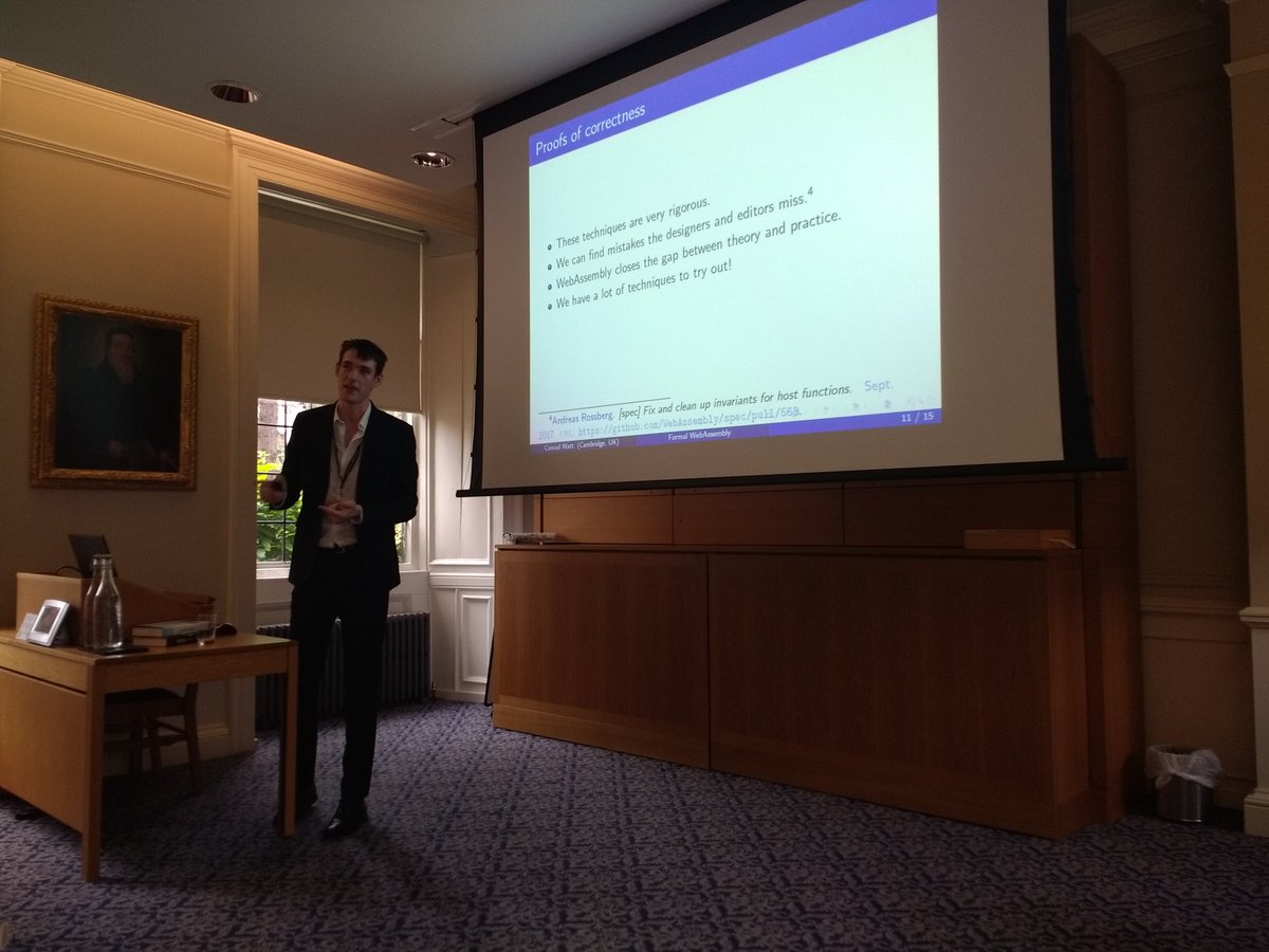 MCRCatz's tweet photo. WebAssembly is coming! Student Conrad Watt making computer languages accessible for all at the Grad Symposium #webassembly @cambtweetcompsc @WebAssemblyNews https://t.co/bZkF4TSTBO