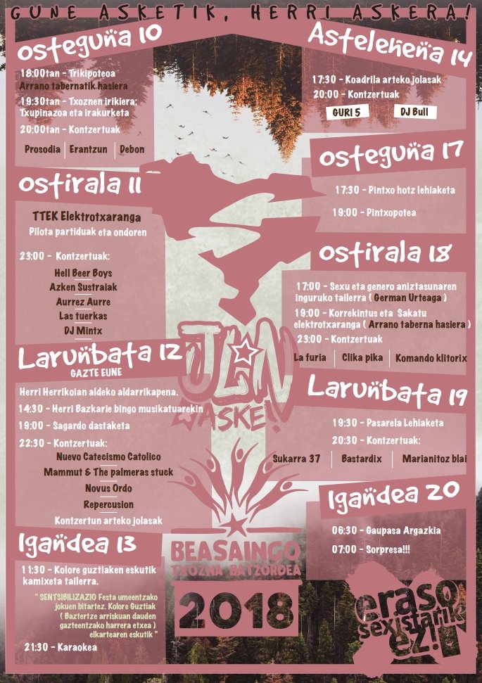 Ta hurrengo kontzertue beasainen izango da!!! Maiatzen 14en (astelehena), kuadrila eunen, txoznatan izango gea!!! Lehenengo 20:00etatik 21:00ta joko deu, ta gero 22:00etatik 23:00ta!!! Ta ondoren <a href="/buleleria/">Dj. bull</a> !!!! Animauu!!!! #EgurreBakalauuu @beasaingotxoznak
