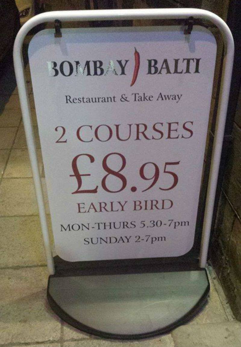 Bombaybalti1's tweet photo. 2 Courses for £8.95... You would be silly not to!!😄#BombayBalti #EarlyBird https://t.co/ScqXoIOtQ3
