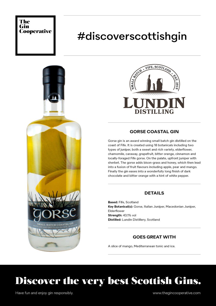 Our second #discoverscottishgin suggestion for you to explore this weekend - introducing Gorse Coastal Gin by Lundin Distilling <a href="/GorseGin/">lundindistilling</a>

You can learn more about Lundin Distilling by visiting - thegincooperative.com/gin-maker/lund…

#scottishgin #gorsecoastalgin #enjoyresponsibly #gin