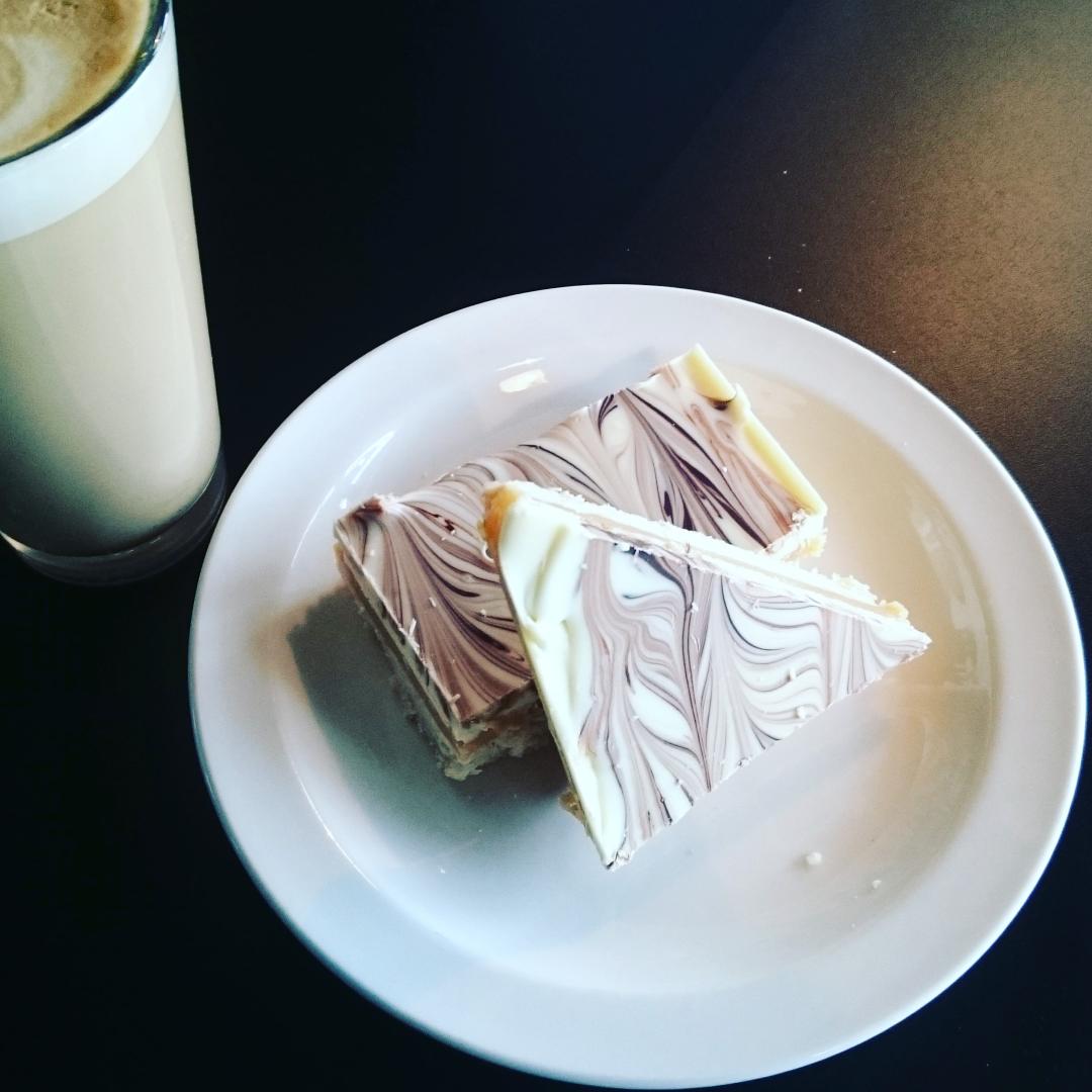 Homemade Marbled Caramel Shortbread and Latte are a beautiful combination.  😍  #coffee #Latte #homemade #cake