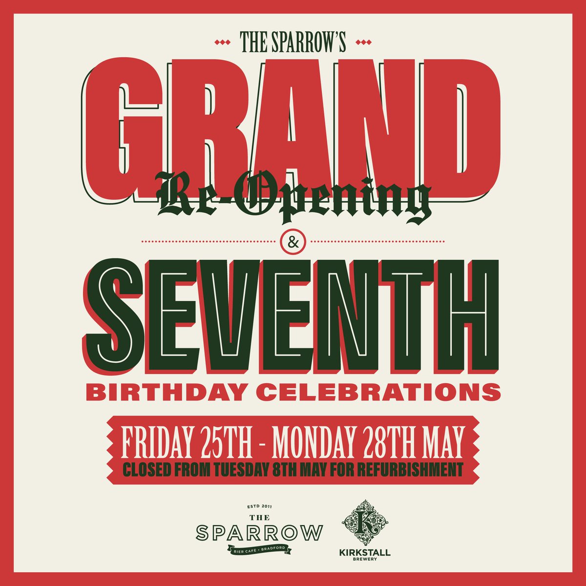 You heard the news? We’re closed for a bit of refurb from the 8th May. Back from the 25th for our grand re-opening &amp; seventh birthday celebration weekend with more beers than ever, street food, DJs, &amp; live folk &amp; blues. Watch this space! 🕵🏻‍♂️👀🍻🎉