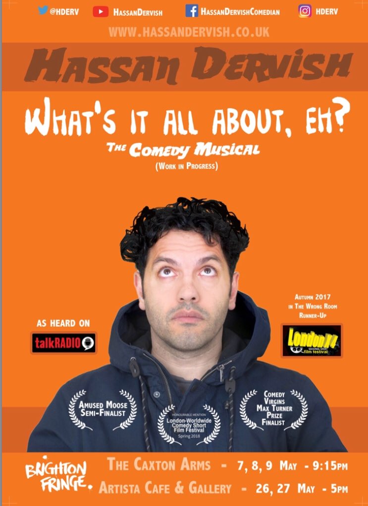 icehaticehat's tweet photo. I can’t believe this day has arrived. Hassan Dervish is launching his 1st hour-long solo comedy show today with a London preview. So exciting  @hderv #BrightonFringe https://t.co/dUzUFtuBQy