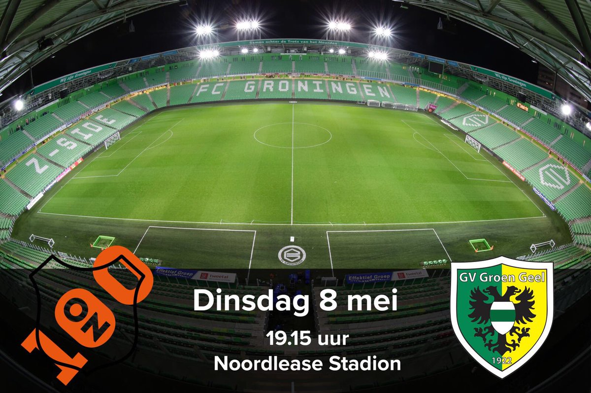 gvgroengeel's tweet photo. GROOTS! Zaterdag 2 speelt dinsdag a.s. om 19.15 uur in het Noordlease Stadion van @fcgroningen de kraker tegen koploper @oranjenassau 2. ON kan afstand nemen, terwijl GG zich het mede-koploperschap kan toeëigenen. Hoe dan ook: geweldig affiche! Kom je kijken? https://t.co/ounthToIPK