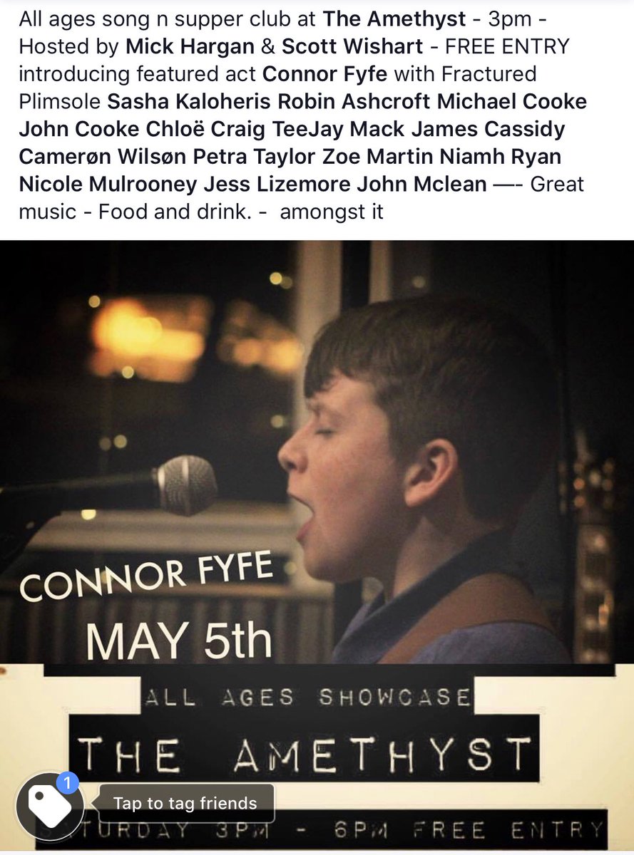 mickhargan's tweet photo. Another free entry extravaganza at @TheAmethystGVN - 3pm -featured act @connorfyfeofficial  - All ages https://t.co/K6aCfPZpuL