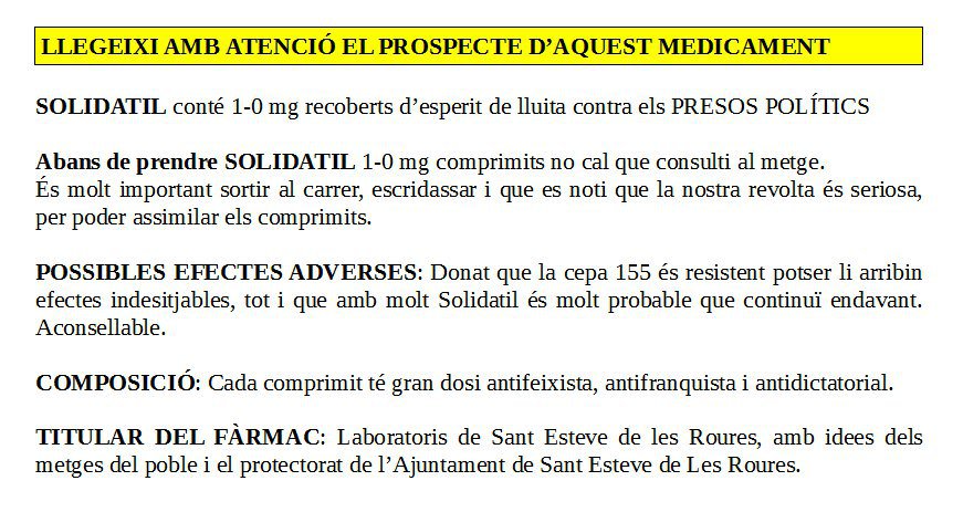 HospitalLes's tweet photo. 🔴NOUS PRODUCTES MEDICAMENTOSOS🔴
Contra la repressió i els presos polítics.
#SantEsteveDeLesRoures https://t.co/sninr39YAh