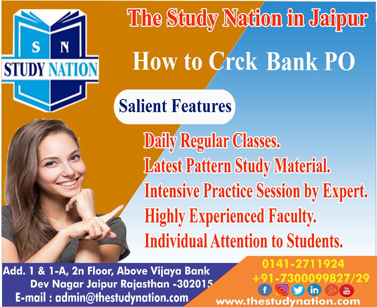 The_studynation's tweet photo. The Study Nation is discussed the various important areas of Bank PO exam preparation. How to crack exam, how to manage time schedule and short cut tips.
#coaching_classes_for_Banking, #bankPOcoaching in Jaipur, #coachinginstitute in Jaipur, #ShockingJudgement, #MumbaiIndian https://t.co/xHX6lMugAH