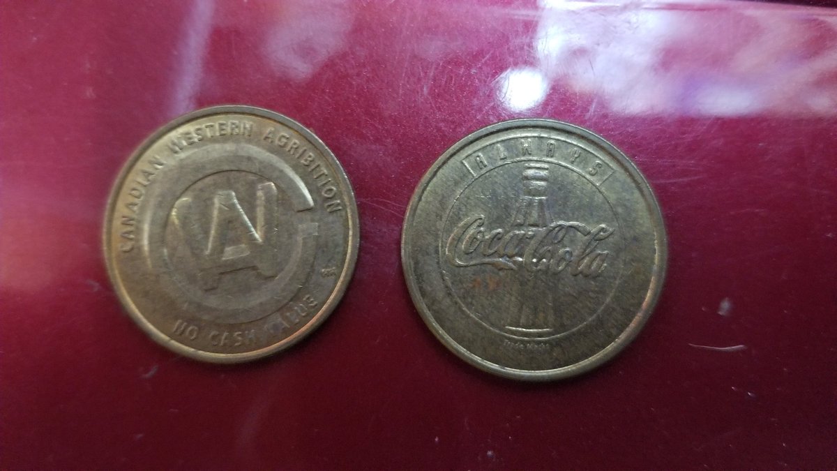 mona_howe's tweet photo. Had the kids clean out an ancient piggy bank of mine whilst prepping for tomorrow's garage sale. They sure were excited to find these golden treasures! 

Can any of my @Agribition experts tell me what they were used for and when? https://t.co/Bz8xgGwdfT