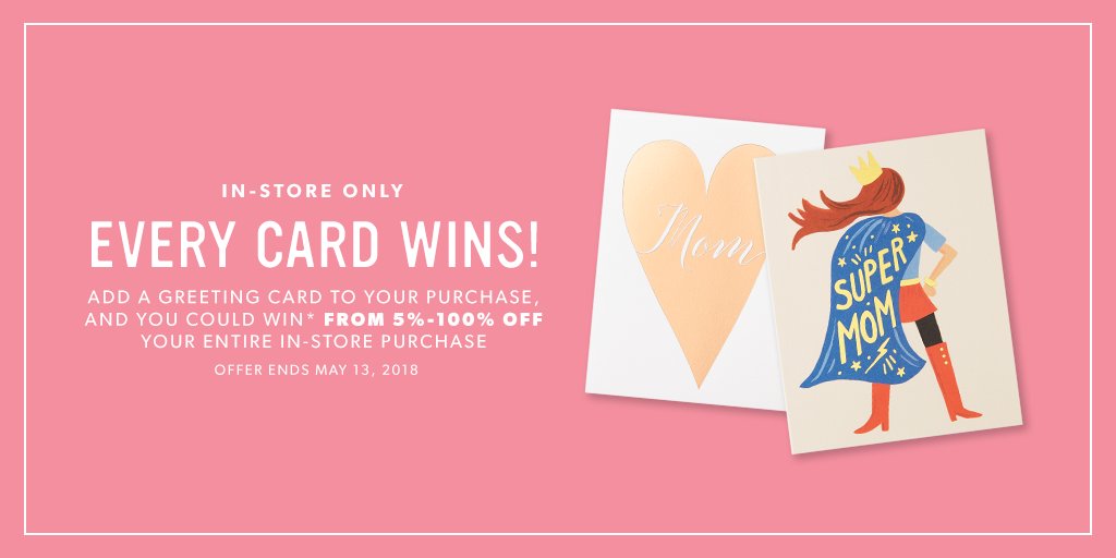 Shopping in-store today? Add a greeting card (card selection varies by store) to your basket for a chance to win your entire purchase! In-store only. May 1-13. Exclusions apply. indig.ca/01mNVk