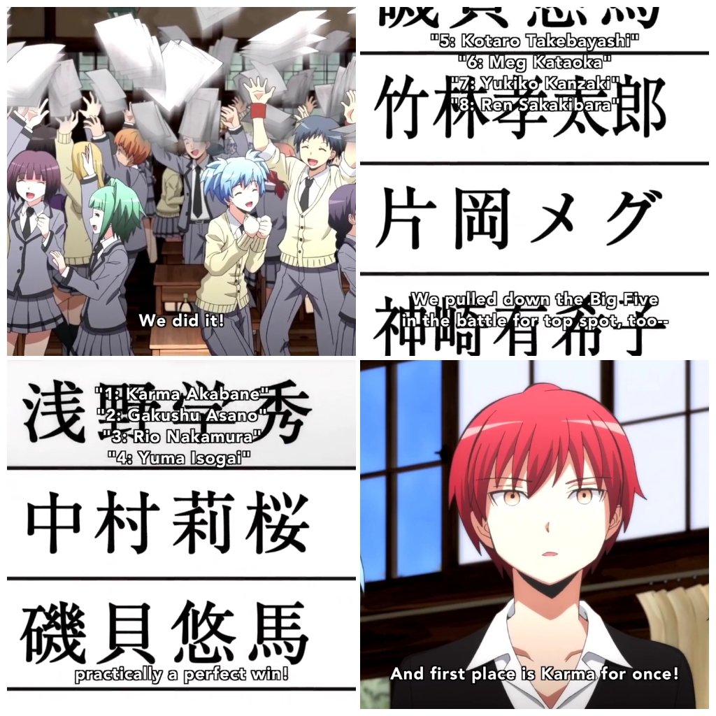 luchrry's tweet photo. !!!Spoiler!!!
I'm so proud of Class 3-E!! *le imitates Koro-sensei* ヽ(´∀`)ノ
#ansatsukyoushitsu #otaku #anime #akabanekarma #results #success #school #class3E #proud #study #exams https://t.co/Nxny0sr30L