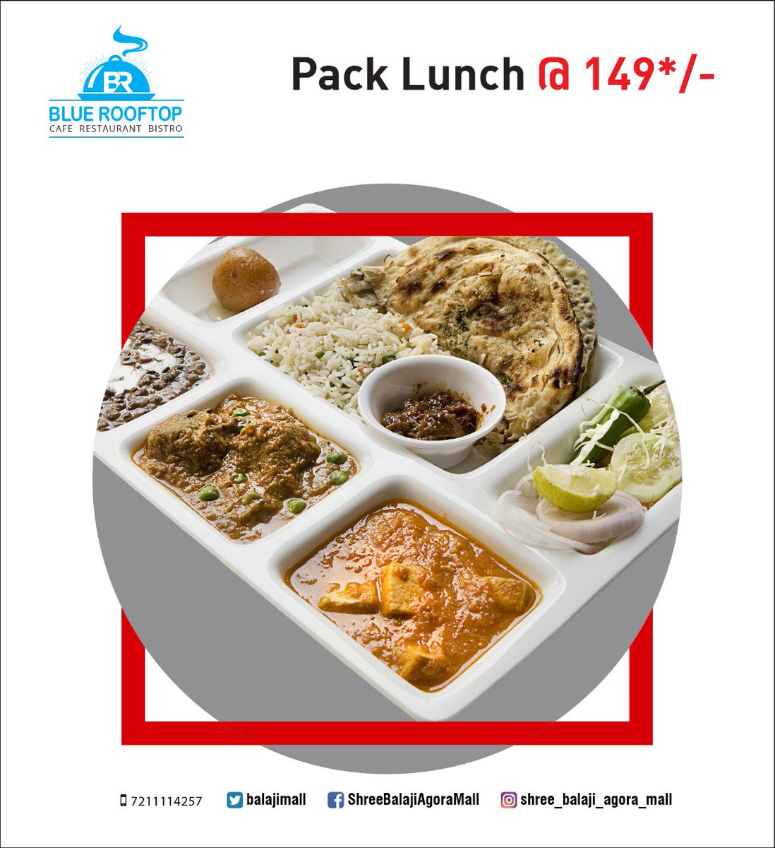 BlueRoofTop_'s tweet photo. Pack Lunch-Feed your hunger with our pack lunch at just Rs.179/-. Best in taste, @BlueRoofTop_ .
Call -7211114257 
For more offers visit :https://t.co/K6CPdglUca 

#AgoraMall #BlueRoofTop  #Bestplace #Foodie 
#Aplacetoexplore #Ahmedabad #HighEndDestination https://t.co/ATzqp71jI0