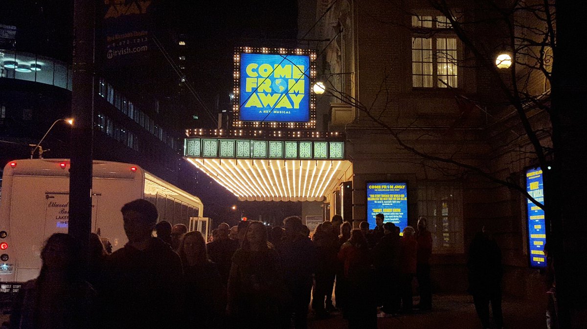 Nothing but smiles leaving the Royal Alex. Thanks @comefromawayto cast, musicians and crew for a brilliant time. @Mirvish @greghawco @alimomen @JackNoseworthy @georgorama @spexontoronto #SeeTorontoNow #ComeFromAway #StandingOvation