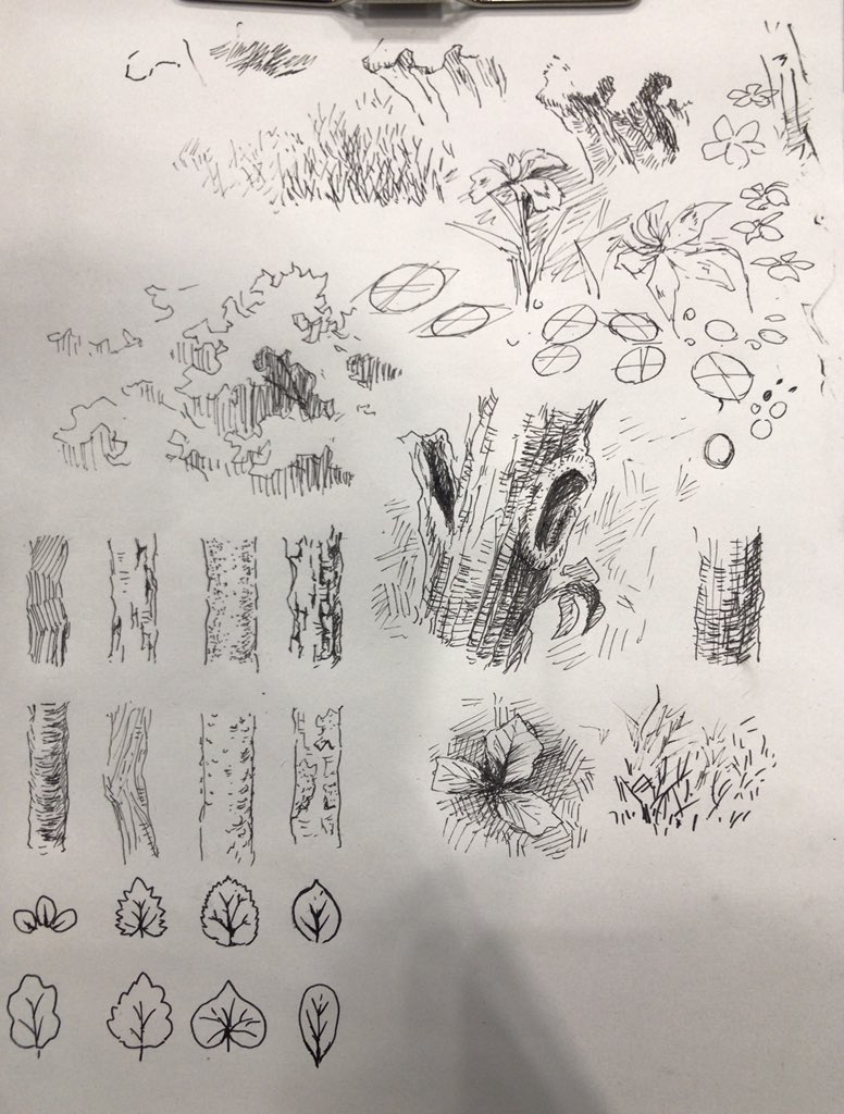 何もしてないと一瞬で( ˘ω˘)スヤァ してしまうのでずっとナゾ樹皮とかナゾ山とか落書きしてます… 