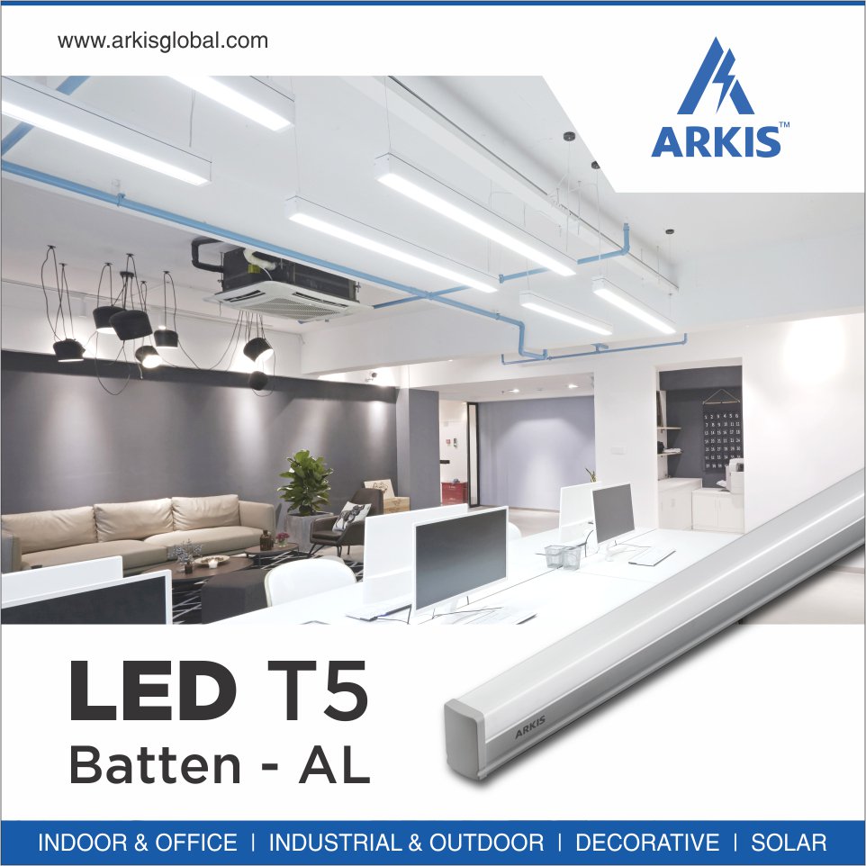 Get a Arkis High Lumen T5 LED Batten with Elegant Design , Easy installation and Energy Saving .