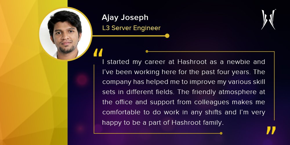 hashroot's tweet image. The secret weapon of @hashroot lies in the dedicated employees like you. Thank you Ajay Joseph for being the life of the workplace.

#L3ServerEngineer #ManagedServiceProvider #InfrastructureManagementServices
