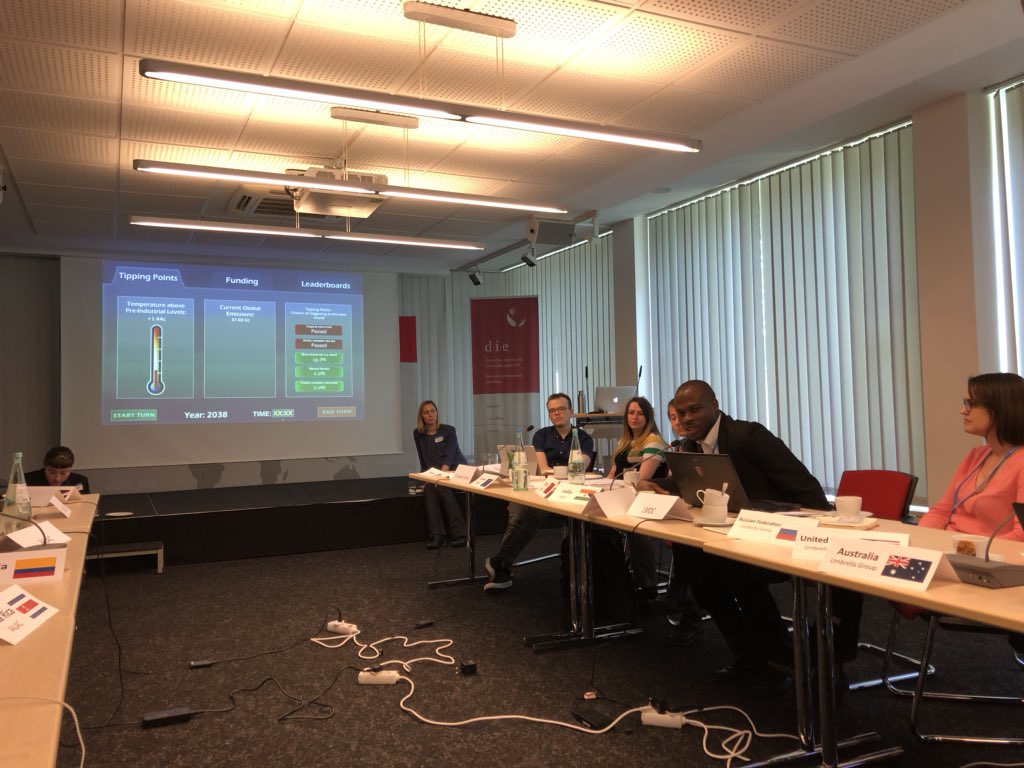 climates_fr's tweet photo. Simulating negotiations isn't just our gig! @ManjanaM and her team ran simulations at the #SB48Bonn in a post-Paris manner focusing only on #ClimateFinance 🌏💵 Our @COPinMyCity simulation is also going through a face-lift - Stay tuned! @DIE_GDI https://t.co/xwddAyqOdT