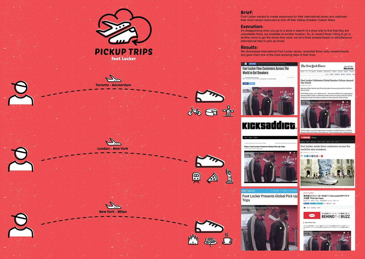 The_Clios's tweet photo. #ClioSports 2018 Bronze Winner - @footlocker: Pickup Trips by @BBDONY https://t.co/OMWGBil3FN 🏆 https://t.co/FJHCcK0fH5