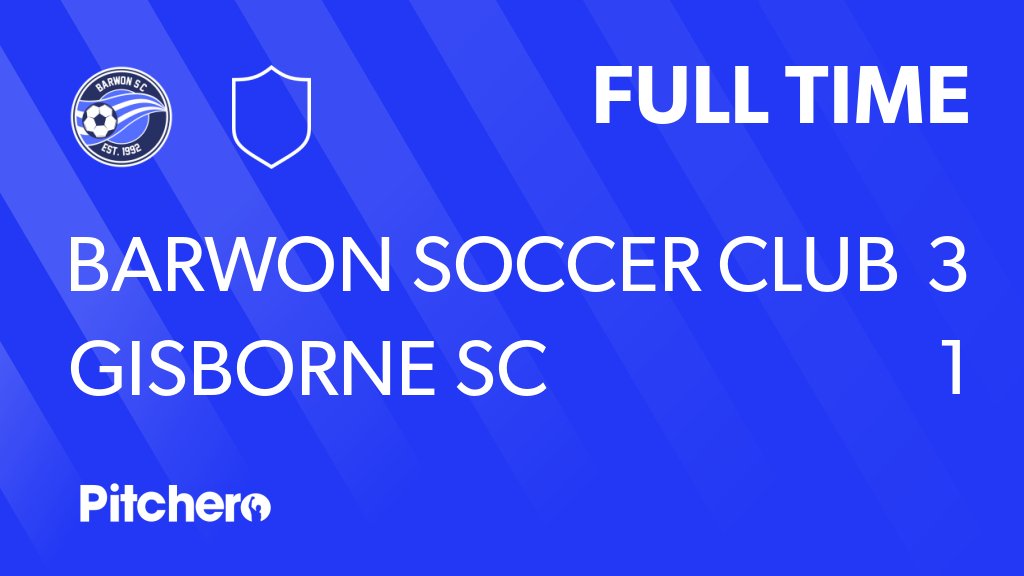 BarwonSC's tweet photo. FULL TIME: Barwon Soccer Club 3 - 1 Gisborne SC
#BARGIS #Pitchero
https://t.co/3E3oWp0Tcj https://t.co/whWKvXgNSL
