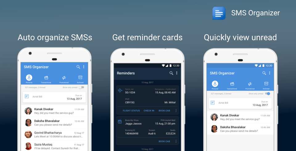 puneSQLdb's tweet image. I love SMS Organizer. It automatically categorizes all SMS. Creates reminders for movie/train/flight &amp; bill. Install aka.ms/smsorganizer