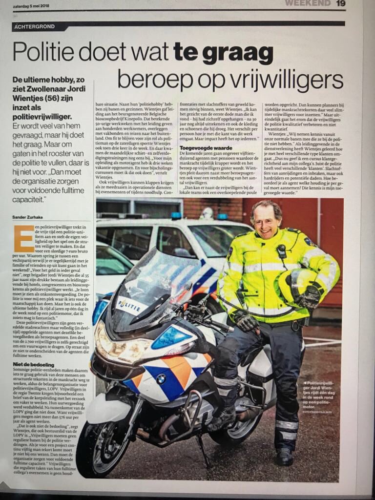 Interview <a href="/De_Stentor/">De Stentor</a> met   politievrijwilliger Jordi Wientjes. ‘Gaten dichtlopen doen we niet, dan moet de organisatie zorgen voor voldoende fulltime capaciteit’. <a href="/LOPVnl/">LOPV</a>