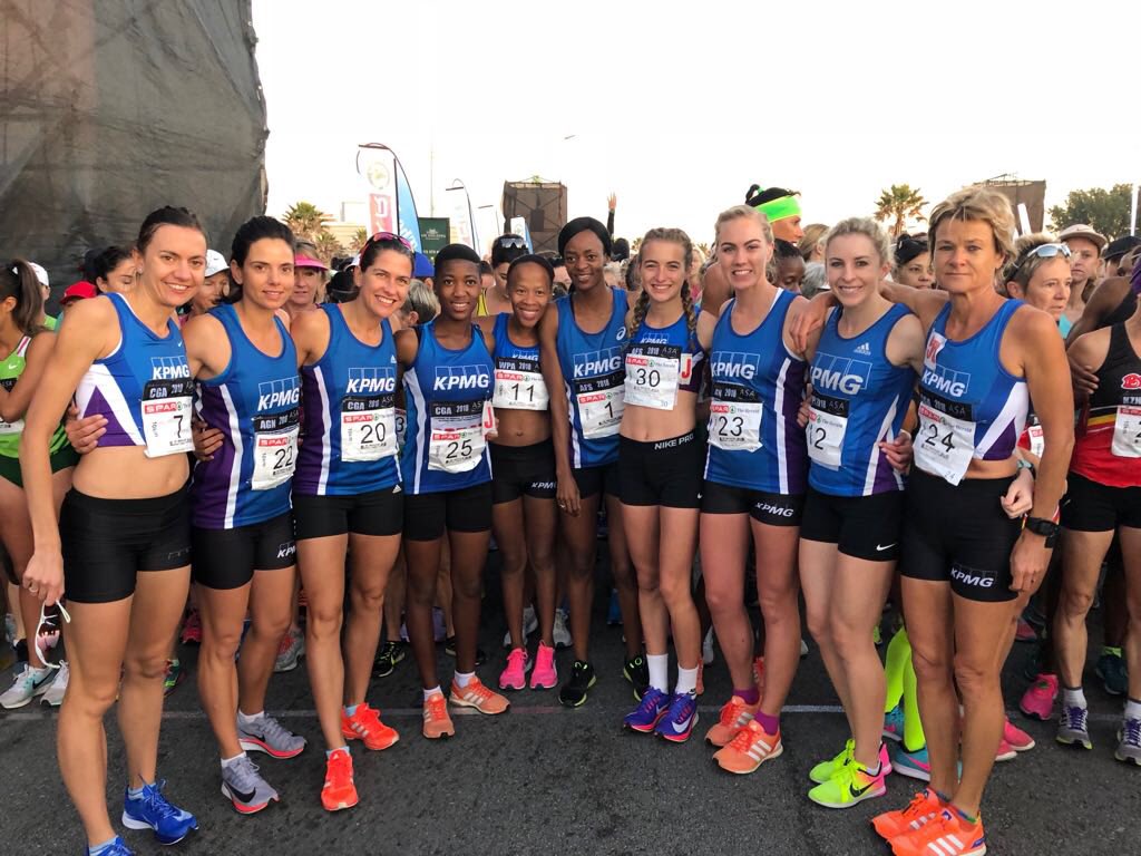 ReneKalmer's tweet photo. KPMG ladies ready for action at the Spar Women’s race in PE. #Run041 https://t.co/R5zQkFDZtl