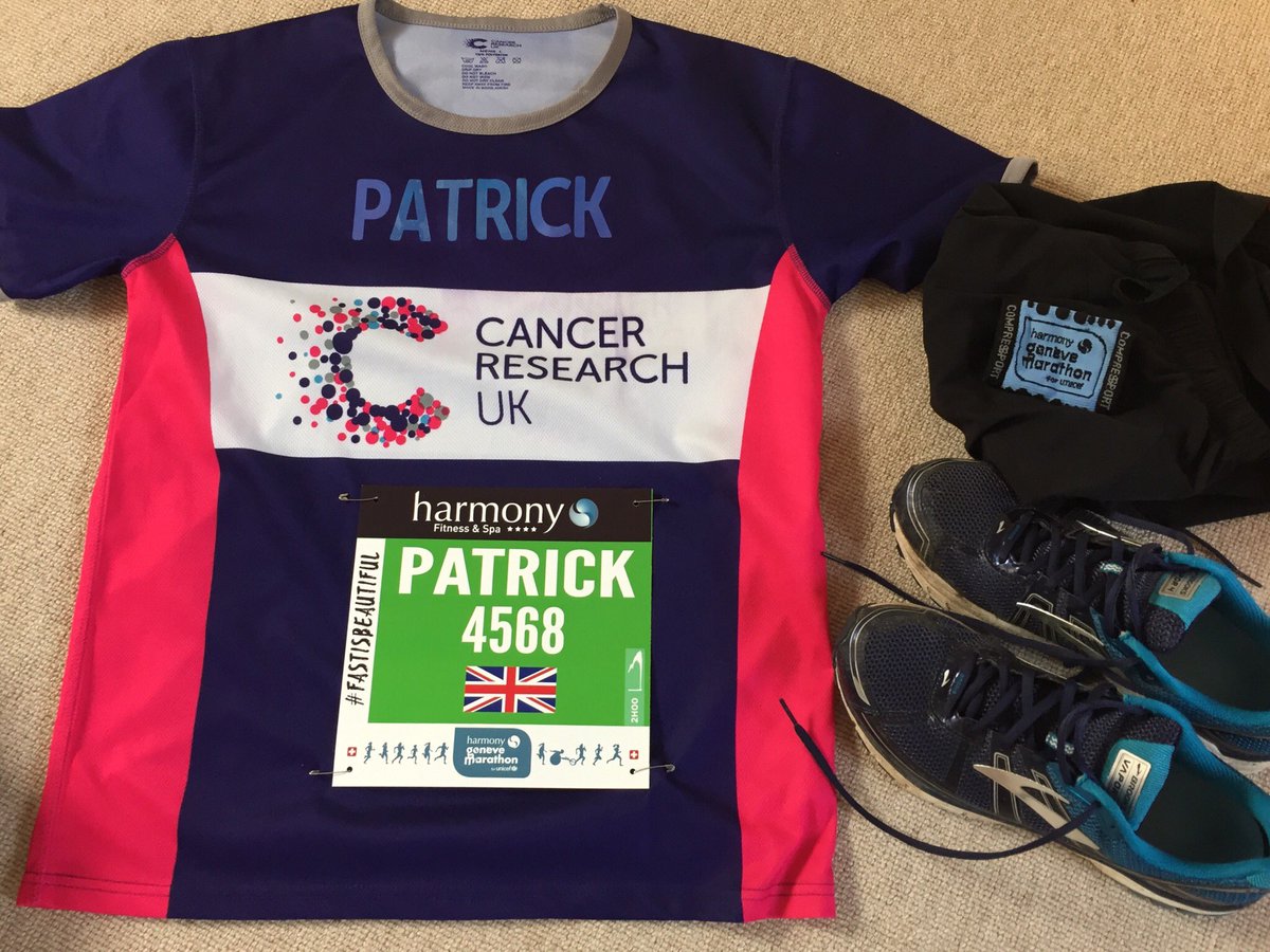 All kitted out ready for tomorrow’s #GeneveMarathon for @CR_UK #BeatCancerSooner