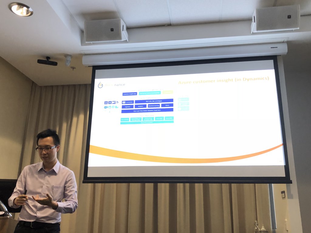 hadwinfung's tweet photo. Vincent Lam explaining what is Dynamics 365, all the components and how to deliver a successful Dynamics 365 project. #PerthSPUG #o365Sat18 #o365SatPer18 https://t.co/ROvfEVPptd