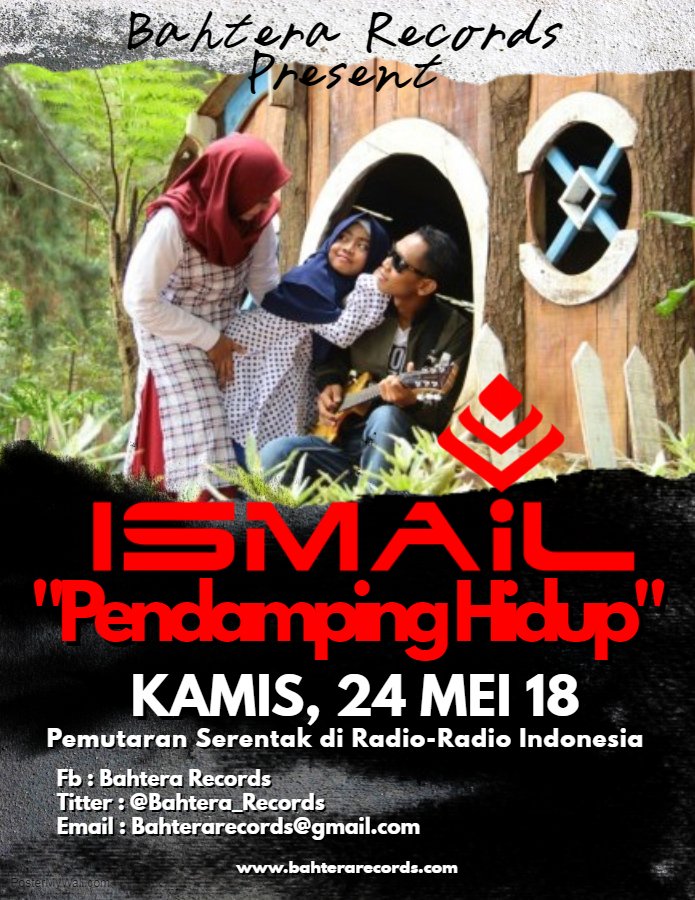 BAHTERA RECORDS (@bahtera_records) on Twitter photo Untuk Rekan2 MD dimanapun berada yang ingin berpartisipasi dalam pemutaran serentak lagu " Ismail - Pendamping Hidup"
bisa konfirmasi via email kami : bahterarecords@gmail.com
guna informasi lebih lanjut =D Untuk Rekan2 MD dimanapun berada yang ingin berpartisipasi dalam pemutaran serentak lagu " Ismail - Pendamping Hidup"
bisa konfirmasi via email kami : bahterarecords@gmail.com
guna informasi lebih lanjut =D