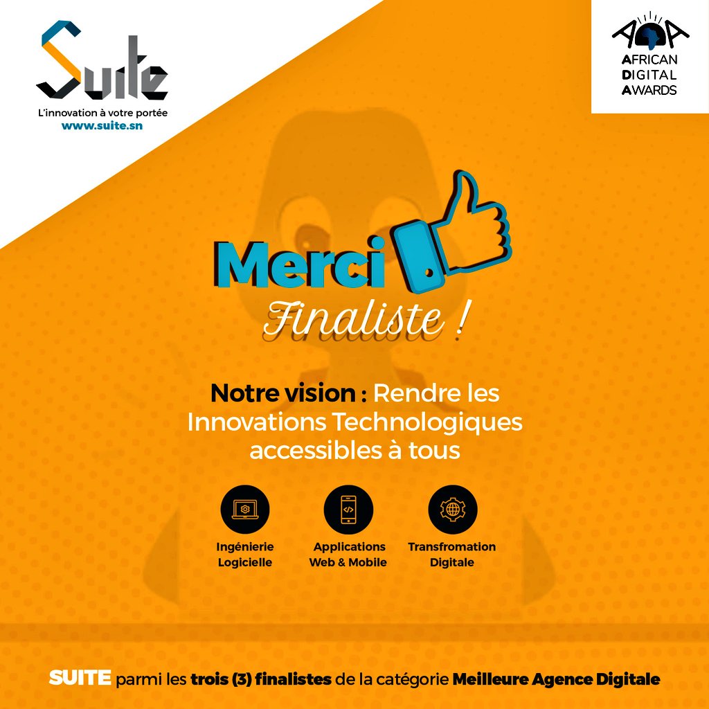 Grâce à vos votes, nous sommes parmi les 3 finalistes aux african digital awards, dans la catégorie "Meilleure Agence Digitale".
Le meilleur est devant.
Merci du soutien.
#Entrepreneuriat #Numerique #kibaro #kebetu #team224 #team221 #startup