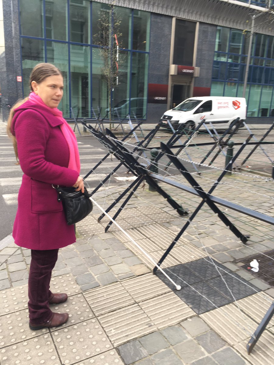 ENIL_EU's tweet photo. It's not only inaccessible it's DANGEROUS! Don't Block tactile paths with barbed wire! At Rue Montoyer in Brussels!
#ILDAY18 Barriers to Independent Living in Brussels. Loredana Dicsi blocked from going home after work at @MyEDF . Need for accessible Europe #EUOpenDay https://t.co/67QPKEQLVO