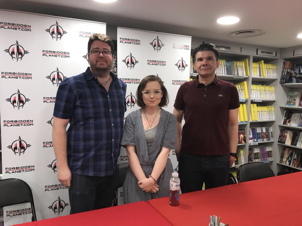 ForbiddenPlanet's tweet photo. Huge thanks to @George_Mann @RachaelAtWork and @SiMyers signing at #FPLondon today! #FCBD https://t.co/KmxORtmfcW