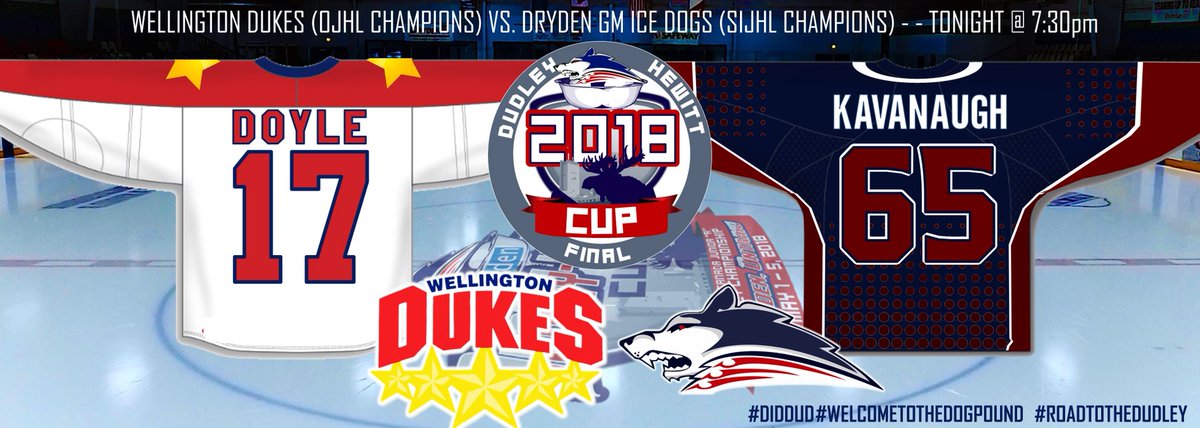DHCDryden2018's tweet photo. @CJHL_DHC @DHCDryden2018 finals will be the @OJHLDukes vs @DrydenGMIceDogs on Saturday May 5th @ 730pm. #roadtothedudley #welcometothedogpound #DIDDUD https://t.co/xT4OtAHcVX