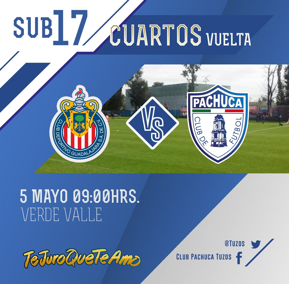 Tuzos's tweet photo. ¡Bienvenidos al Seguimiento del Partido #ChivasSub17 vs #TuzosSub17!
Marcador en el juego de IDA:
🐐#CHI 0 - 2 💙#PAC
4️⃣tos/Final #Cl18 #Sub17
🏟️ Verde Valle
⏳9:00 HRS
¡Venga Tucitos!
#TeJuroQueTeAmo #CanteraTuza https://t.co/lZsjXPK5aI